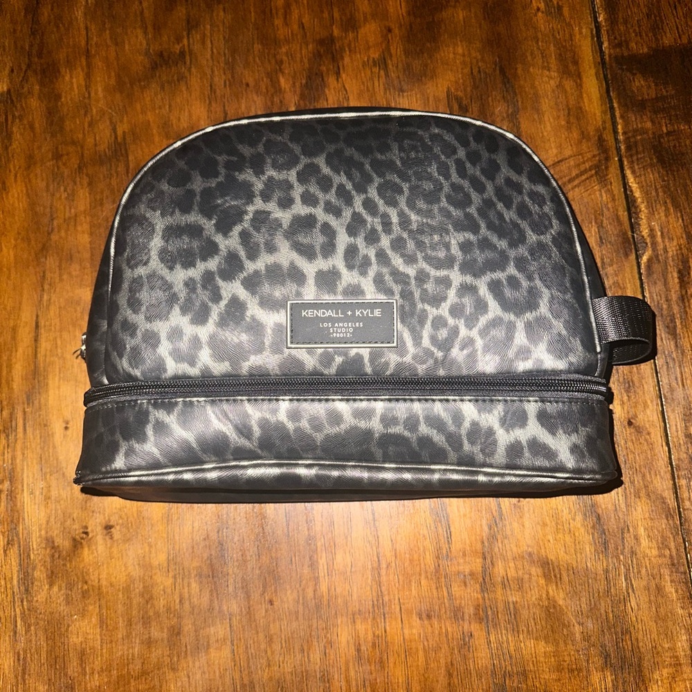 Kendall & Kylie Black and Gray Toiletry Bags with Animal Print